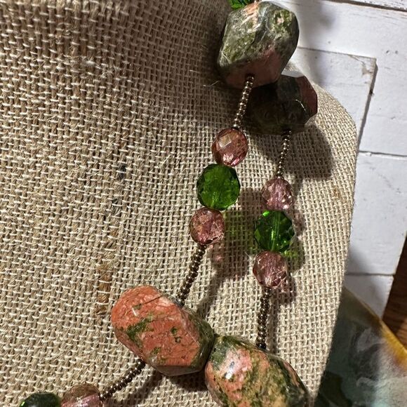 Gorgeous Genuine Semi Precious Unakite Gemstone Solid Chunky Necklace - Picture 3 of 5
